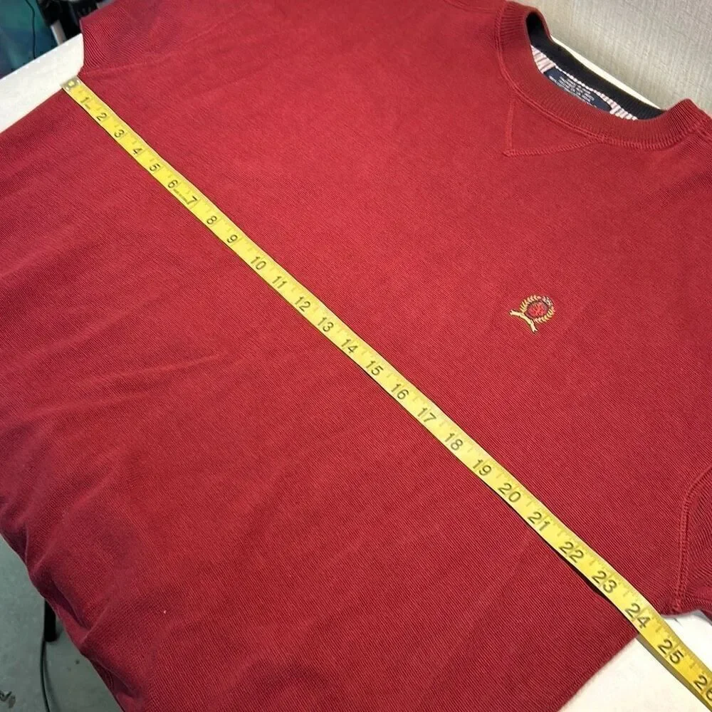 Vtg Y2K Tommy Hilfiger Crew Sweater Mens Sz XL Dark Red Wine Knit Crest Logo Lon